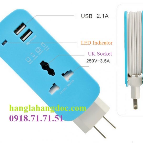 Ổ cắm du lịch nối dài 02 cổng usb sạc